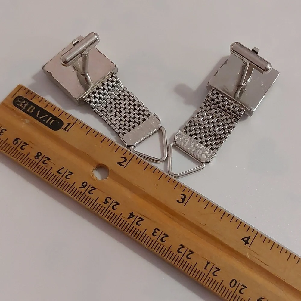 * Faux Onyx Silver Tone Square Wraparound Mesh Cufflinks